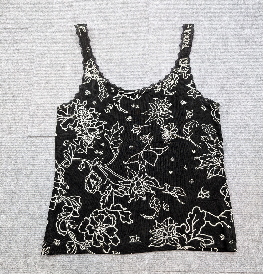 Vintage Tank Blouse Womens Medium Slinky Cami Whimsigoth 90s Dark Floral Layer